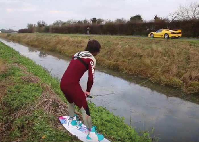 Wakeboarding behind Ferrari